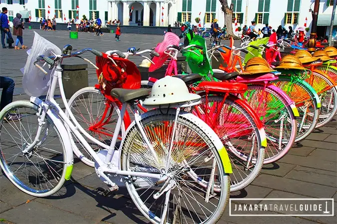 Painted bicycles for hire in Fatahillah Square, Kota Tua